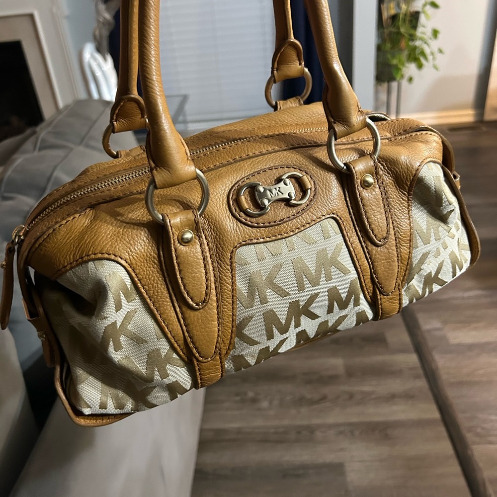 Michael Kors Brown and Cream Logo Satchel